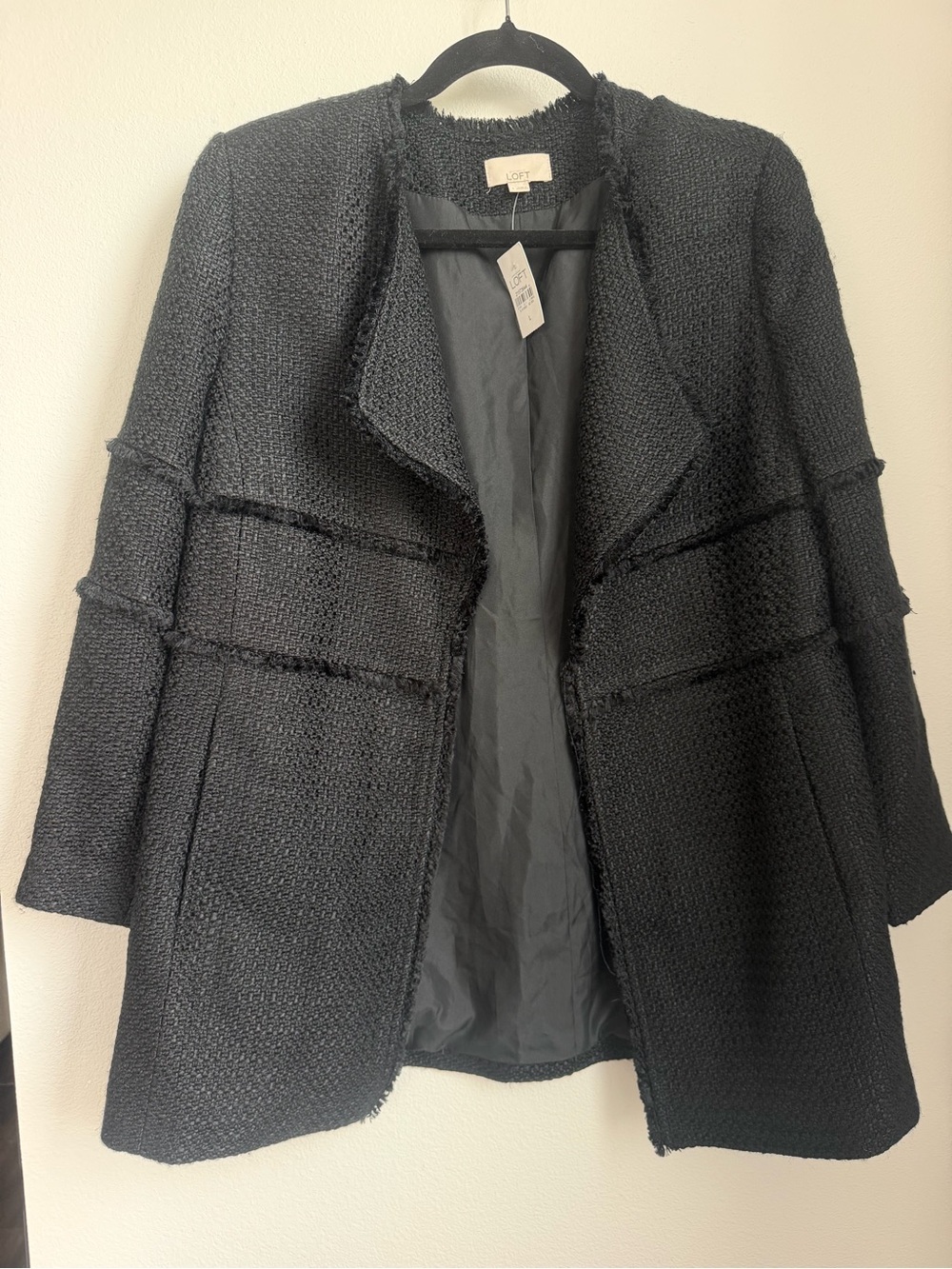 LOFT Black Textured Open-Front Coat Blazer
